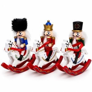 Set 3 decoratiuni de Craciun, Spargatori de Nuci pe caluti balansoar, Multicolor