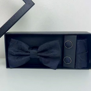 Set 3 piese Elegant pentru barbati, cu papion, butoni si batista din stofa, Negru - Img 3