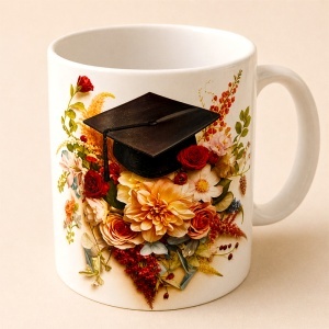 Set absolvire, cana portelan design toca 400 ml, buchet cu ursulet absolvent, Raffaello 150g si ambalaj elegant - Img 5