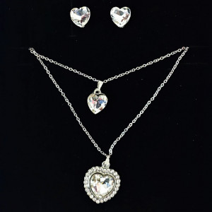 Set accesorii Danser a Deux, din inox, cu cercei, sirag cu doua lanturi si pandativ cu pietre, in cutie eleganta, Silver Heart Alb 1