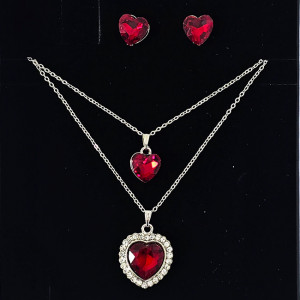 Set accesorii Danser a Deux, din inox, cu cercei, sirag cu doua lanturi si pandativ cu pietre, in cutie eleganta, Silver Heart Rosu - Img 5