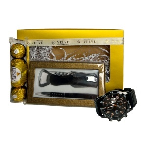 Set barbati premium, ceas Ulysees, Ferrero Rocher, pix elegant și desfacator de vin - Img 7