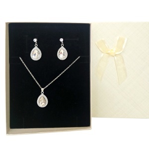 Set bijuterii dama Feeling Classic Drop din inox cu colier si cercei, design elegant lacrima, in cutie cadou
