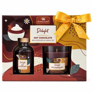 Set cadou Aroma Land Blissful, difuzor cu betisoare 100 ml si lumanare parfumata, Ciocolata calda