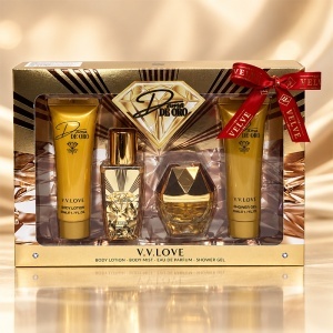 Set cadou femei V.V.LOVE Dama de Oro, apa de parfum, body mist, gel de dus si lotiune de corp - Img 5