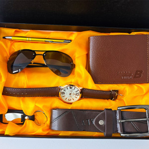 Set cadou pentru barbati ELEGANT COLLECTION, cutie cu portofel, ceas, curea, ochelari de soare, breloc si pix, 32x21 cm 2