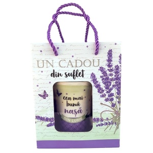 Set Cana ceramica si lingurita, cu mesaj " Cea mai buna nasa din lume "