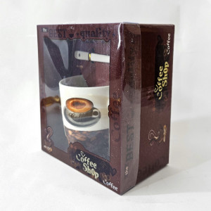 Set cana din ceramica pentru ceai, Twilight, 200ml, cu lingurita si cutie eleganta, Coffee Shop, Maro 2