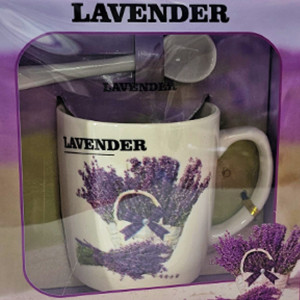 Set cana din ceramica pentru ceai, Twilight, 300ml, cu lingurita si cutie eleganta, Lavender, Mov 2