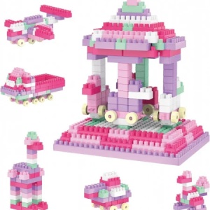 Set constructie copii 320 piese roz Blocks World, jucarie STEM educativa 3+ ani - Img 2