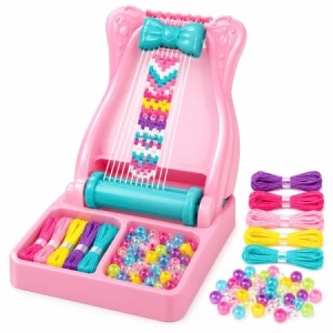Set creativ pentru realizat bratari Awesome DIY, razboi de tesut, fire si margele, roz-turcoaz, 3+ ani
