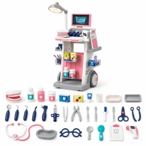 Set de joaca Dentist cu carucior medical mobil, 26 piese, lumini si sunete, roz, 3+ ani - Img 3