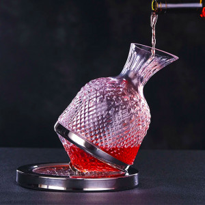 Set Decantor de bauturi Rotativ cu 2 pahare, argintiu, 1500ml