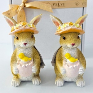 Set decoratiuni de Paste Bunny Duo, 2 iepurasi cu puisori in brate, 11x5 cm - Img 4