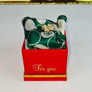 Set For You, esarfa eleganta cu brosa aurie, ambalata in cutie premium, verde-alb - Img 6