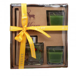 Set Gift, lumanari parfumate si difuzor cu aroma de brad in tematica de Craciun - Img 2