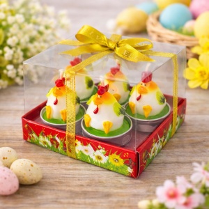 Set lumanari decorative de Paste Funny Chicks 4 lumanari in forma de gainuse