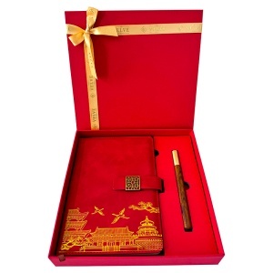 Set Oriental Notebook, cu agenda si pix, in cutie eleganta, Rosu - Img 5
