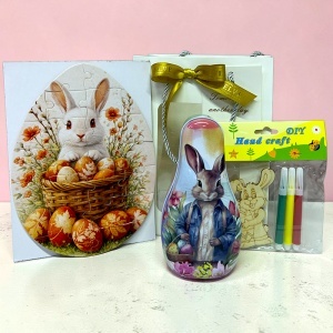 Set Paste Bunny Paint Joy pentru copii cu iepuras, dulciuri, puzzle si set creativ DIY, in punga de cadou - Img 2