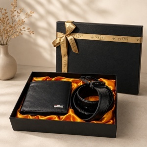 Set pentru barbati Essential Black cu portofel si curea neagra din piele eco, in cutie eleganta - Img 4