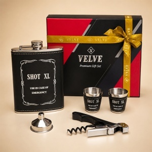 Set pentru barbati Shot XL, cu plosca, 2 pahare, palnie si tirbuson multifunctional, in cutie eleganta - Img 3