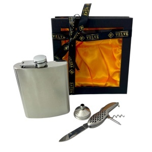 Set pentru barbati VLV, plosca, palnie si briceag multifunctional, in cutie premium