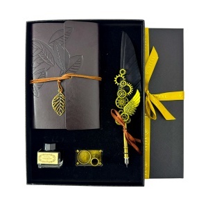 Set Vintage Spark, cu agenda-jurnal neagra, stilou cu pana neagra, suport si calimara