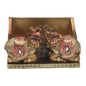 Suport din rasina cu elefanti, pentru carti de vizita, 11X6cm