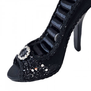Suport Jewel Shoe, pentru bijuterii, sub forma de pantof, 17 cm, Negru cu paiete 2