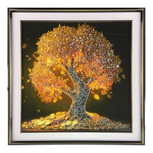 Tablou dimensiune maxi Money Tree cu efect stralucitor, in rama minimalista, 72x72 cm
