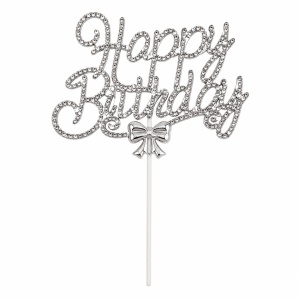 Topper " Happy Birthday " cu funda, Argintiu