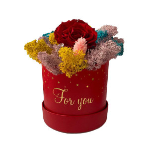 Trandafir criogenat Amour Rouge decorat in cutie cu licheni naturali stabilizati - Img 2