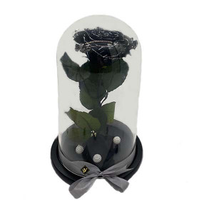 Trandafir Criogenat cu accesorii, blat negru, pe pat de petale, negru