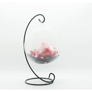 Trandafir Criogenat Glamouroses, roz prafuit, pe pat de licheni stabilizati, in glob de sticla, pe suport metalic - Img 4