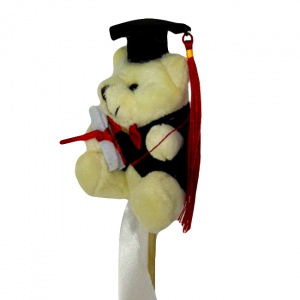 Ursulet de plus Absolvent, cu toca, roba si diploma, pe bat, 10 cm - Img 4