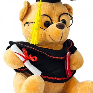 Ursulet de plus Graduate Teddy, cu toca, roba, ochelari si diploma, Inaltime 23 cm, Bej/Negru - Img 5