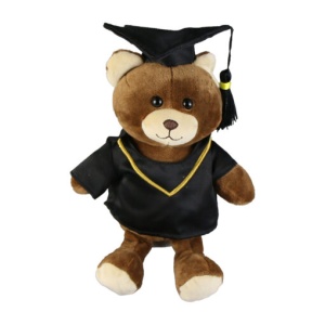 Ursulet de plus Graduate Teddy, cu toca si roba, 19 cm, Maro-Negru