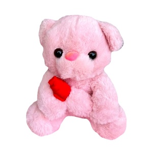 Ursulet de pluș Mimo, decorat cu trandafir plușat rosu, Inaltime 25 cm, Roz
