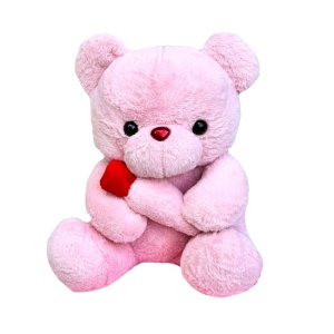 Ursulet de plus Mimo, cu decor de trandafiri plusat, Inaltime 46 cm, Roz