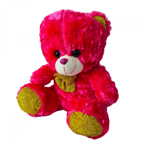 Ursulet de plus Red Sunny, cu sunete de iubire, papion si texturi glitter, inaltime 40 cm, Fucsia/Auriu - Img 5