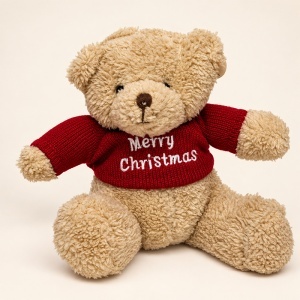Ursulet de plus Teddy Christmas cu pulover rosu Merry Christmas, bej, 17 x 20 cm - Img 2