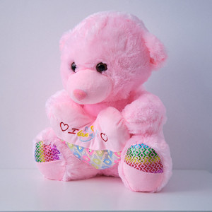 Ursulet de plus Twinkle, cu inimioara, inaltime 37 cm, Roz Deschis