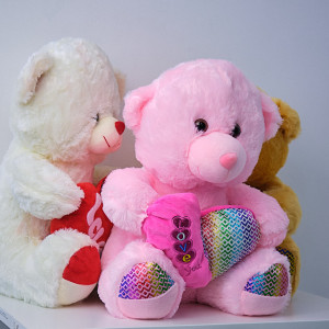 Ursulet de plus Twinkle, cu inimioara, inaltime 37 cm, Roz Pal