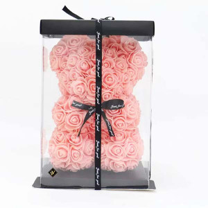 Ursulet floral cu trandafiri din spuma, 25 cm, decorat manual, cutie cadou, Frez - Img 3