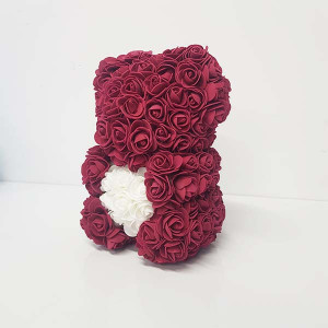 Ursulet floral din trandafiri de sapun Teddy Bear in Love, 25 cm, in cutie cadou, bordo