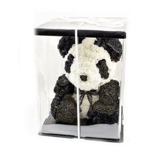 Ursulet floral panda din Trandafiri 40 cm, decorat manual, cutie cadou