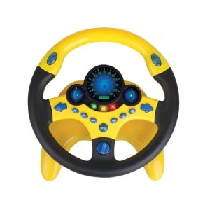Volan interactiv pentru copii Learning Simulate Driver, cu sunete, butoane si ventuze pentru fixare, Galben-Negru, 3 ani+ - Img 5