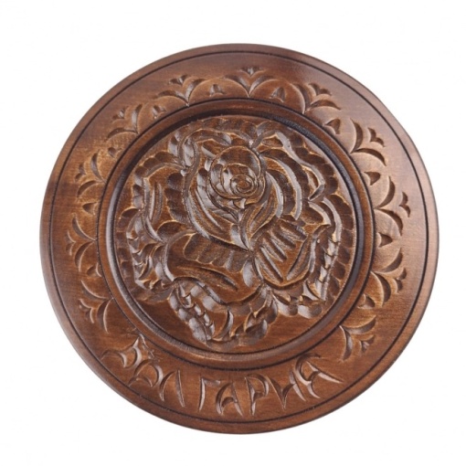Decorative carved wooden plate in walnut color