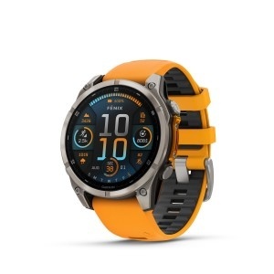 GARMIN FĒNIX® 8 - 47 мм, AMOLED, Sapphire - Titanium с Spark Orange/Graphite силиконова каишка