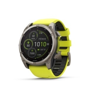 GARMIN FĒNIX® 8 - 51 mm, SOLAR Sapphire - Titanium с Amp Yellow/Graphite Silicone Strap